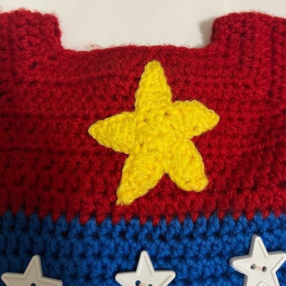 Baby Crochet Knitted Wonder Woman Sweater Onesie Costume Size 3 to 6 months - Picture 6 of 12